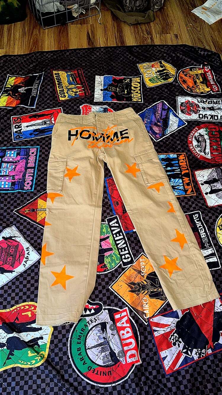 Homme+ Khaki Star Cargo Carpenter Pants
